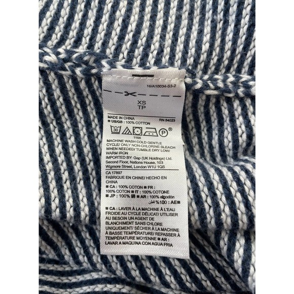 Gap Blue White Striped Knit Oversized Sweater XS Deep V-Neck K1 - Picture 5 of 5